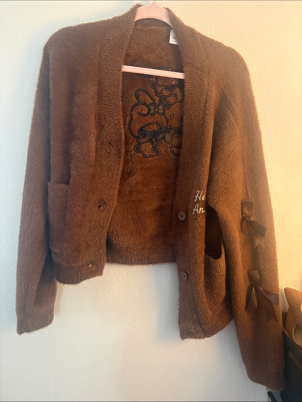 Hello Kitty Brown Fuzzy Teddy Cardigan Jacket